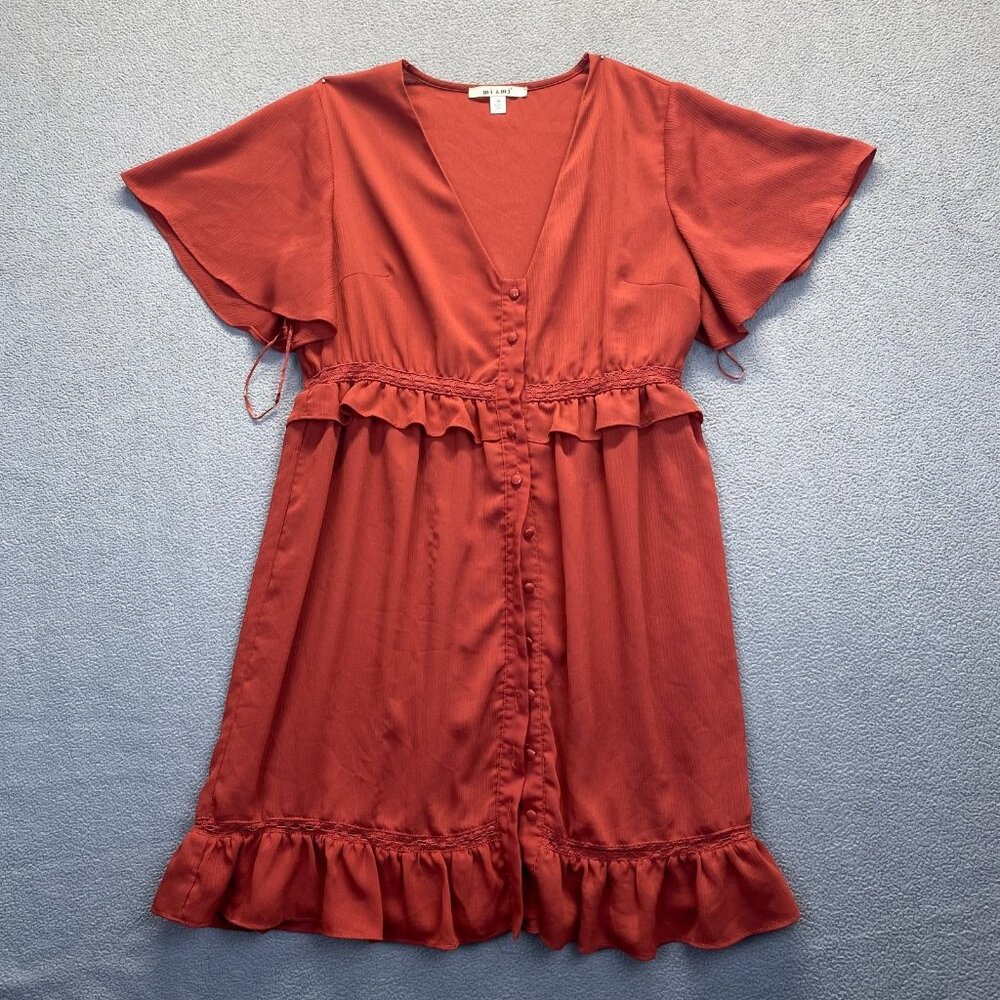 Miami Mi Ami Francesca’s Ruffle Dress size M  Buttons V Neck,Lined,Casual,Preppy